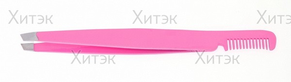 Пинцет скошенный с расческой, розовый PT-862(2)-РК